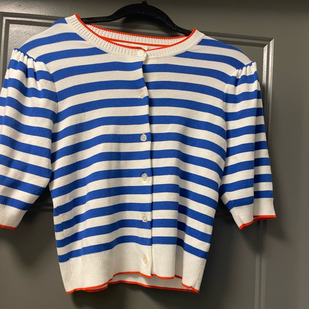 NWOT Summer Striped Blue and White Cardigan S
